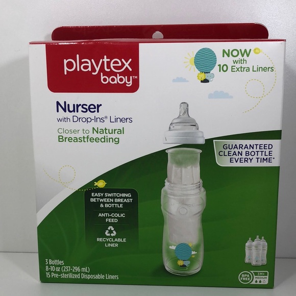 Playtex Baby Nurser Bottle With Drop Ins Liners 8‎ 10 oz 3 Bottles 15 Liners #2 - Picture 1 of 11
